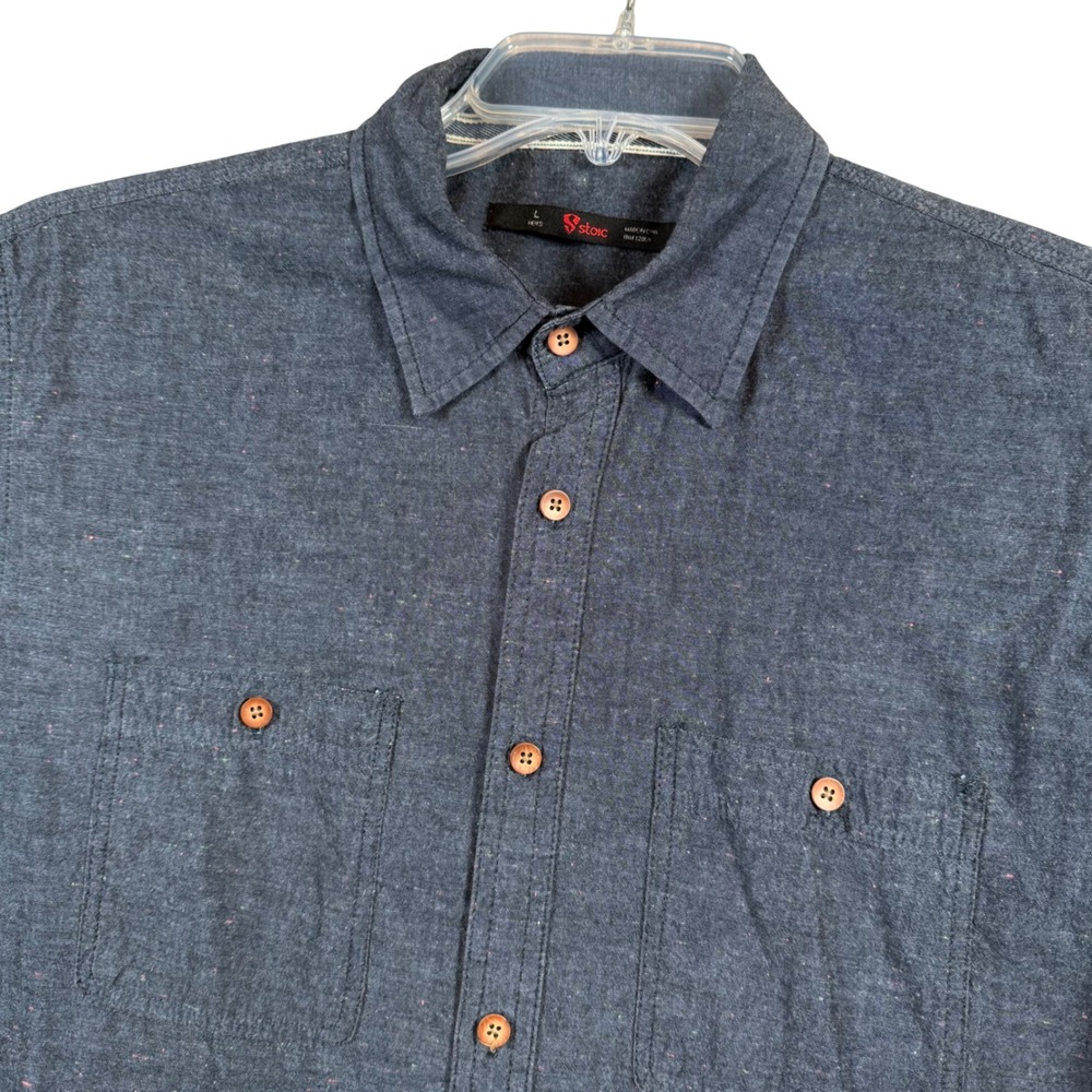 Stoic Mens Large Short Sleeve Button Up Shirt Large Gray Cotton Dual Pocket
